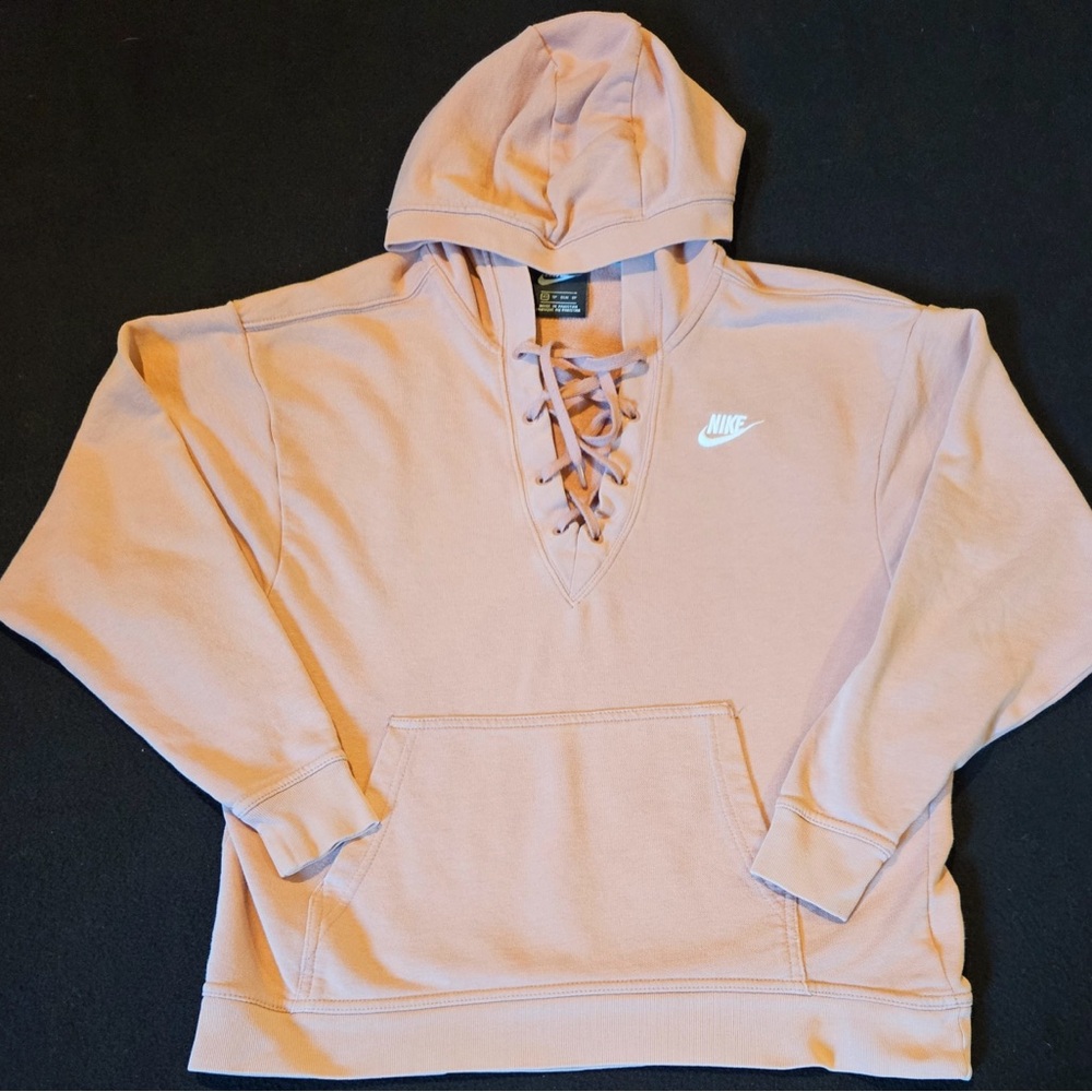 Nike Club Sweatshirt Womens Pink Pullover Hoodie Lace Up Gym Workout Size XS